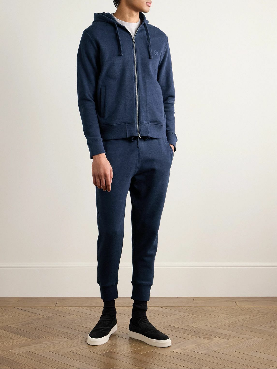 Kingsman - Logo-Embroidered Cotton and Cashmere-Blend Jersey Zip-Up Hoodie - Blue