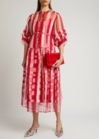Lovebirds Rachel Striped Chiffon Midi Dress Pink