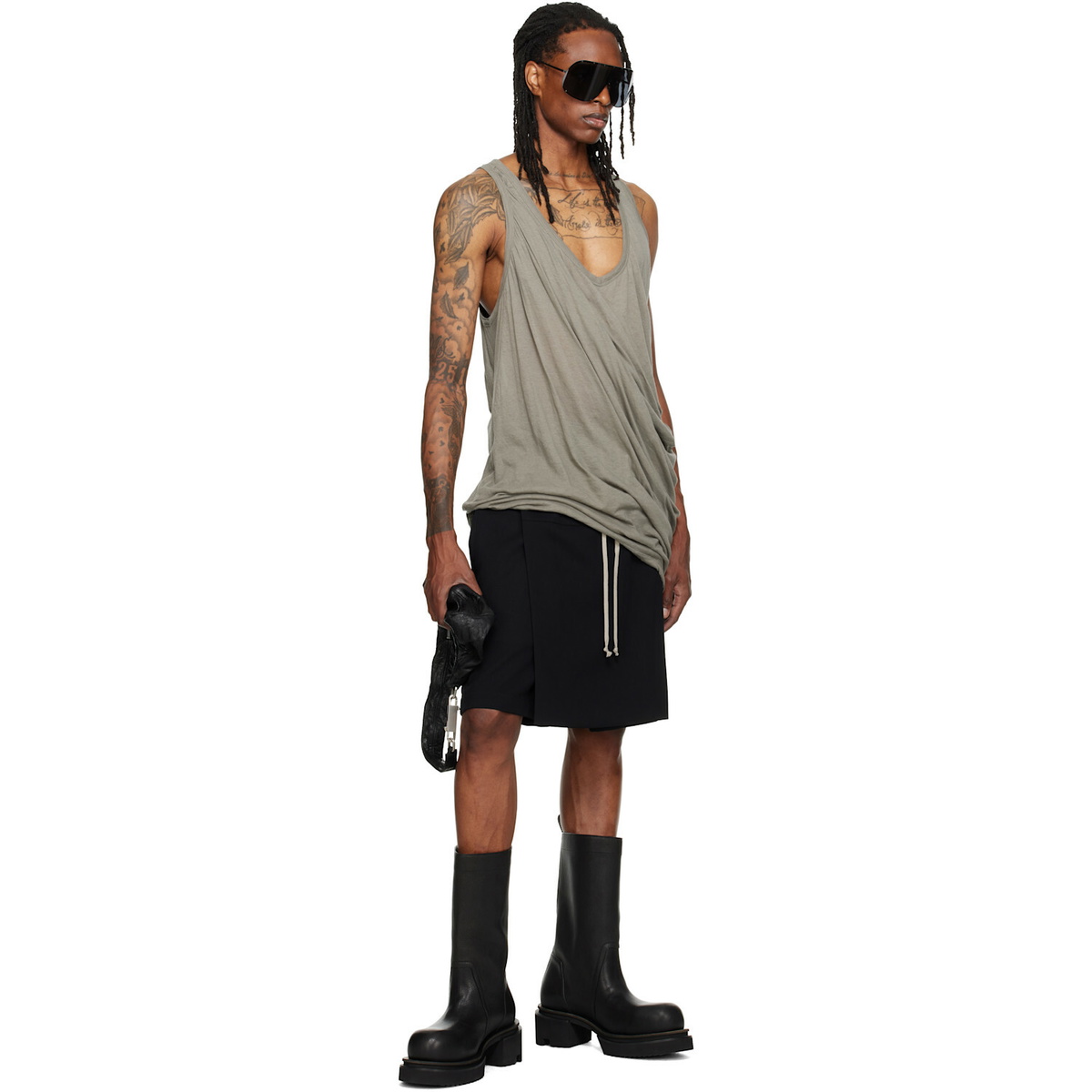 Rick Owens Taupe Tower Draped Pony Tank Top