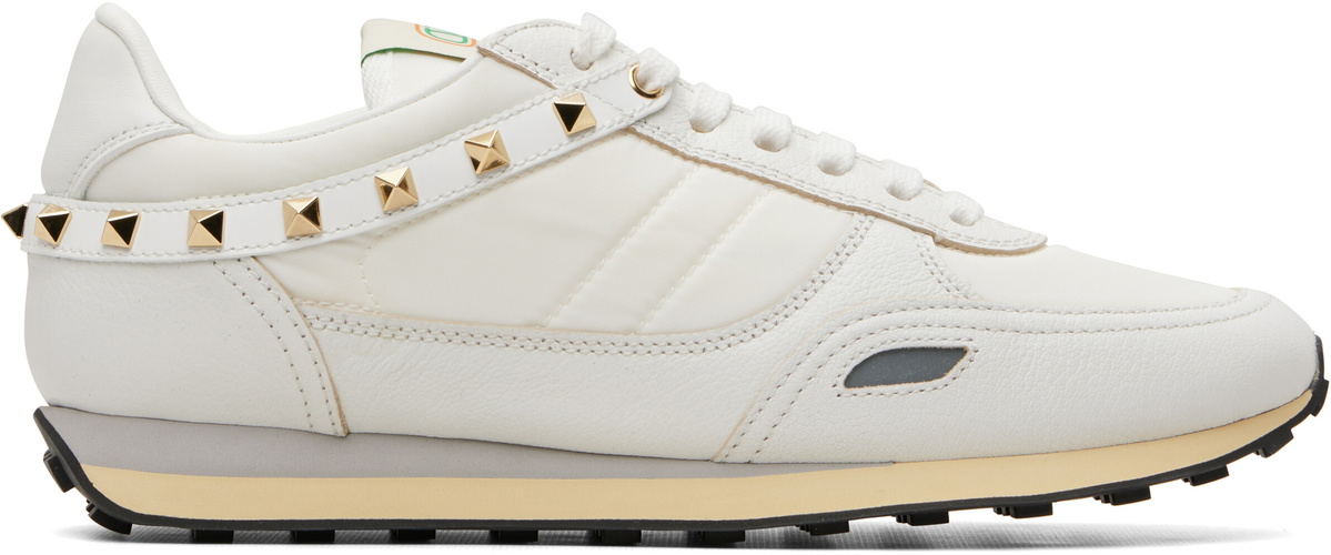 Valentino Garavani White Leather & Nylon Stud Up Sneakers
