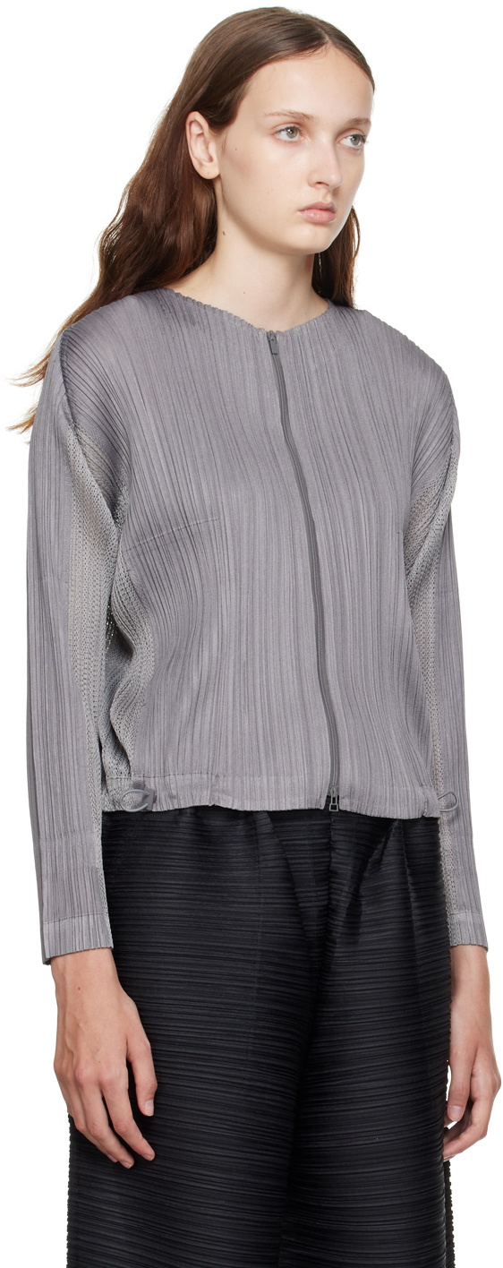 Pleats Please Issey Miyake Gray Flick Cardigan