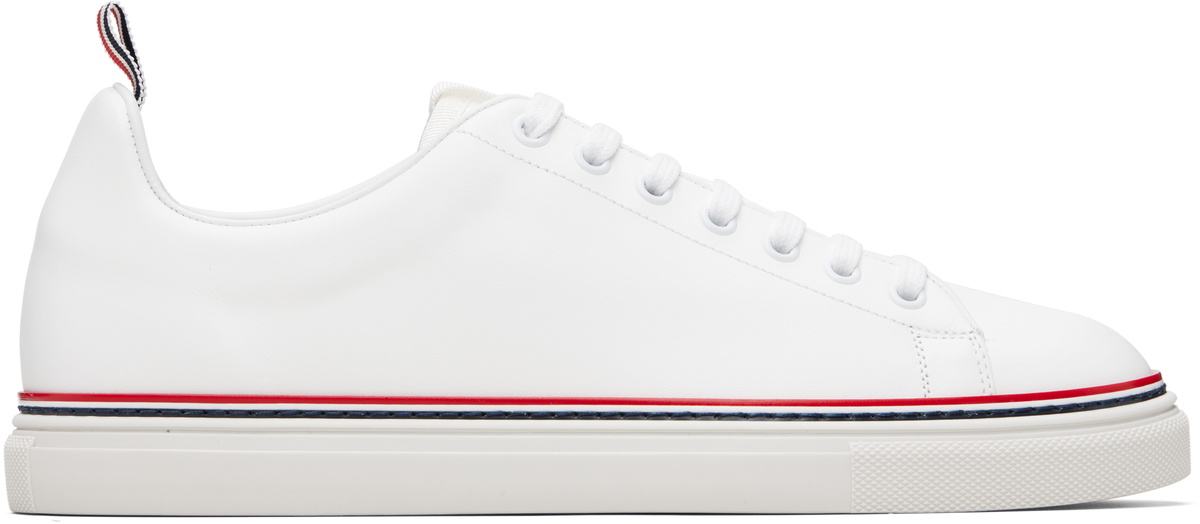 Thom Browne White Vitello Calf Tennis Sneakers