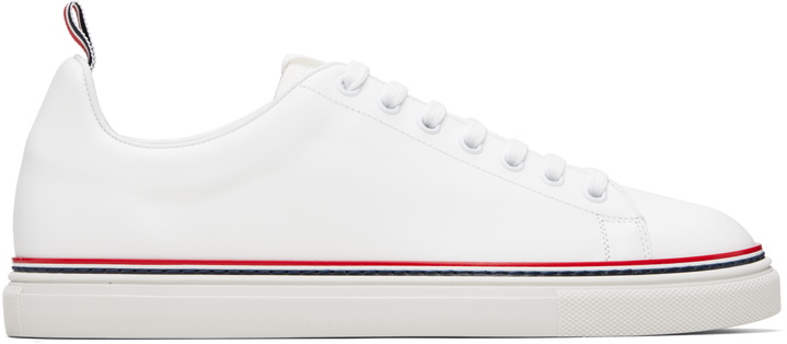 Photo: Thom Browne White Vitello Calf Tennis Sneakers