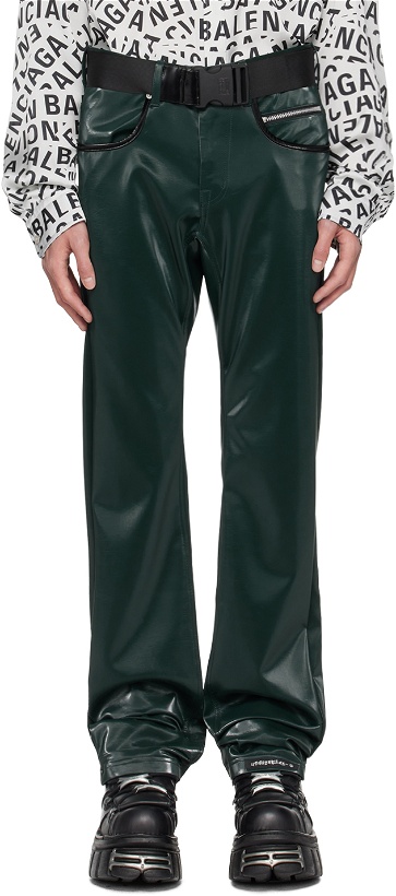Photo: 99%IS- Green 'ATT1%TUDE' Always Glossy Faux-Leather Trousers