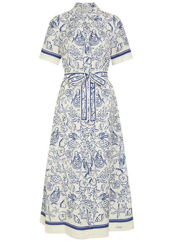Photo: Simkhai Audria Printed Belted Linen-blend Midi Shirt Dress Blue