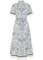 Simkhai Audria Printed Belted Linen-blend Midi Shirt Dress Blue