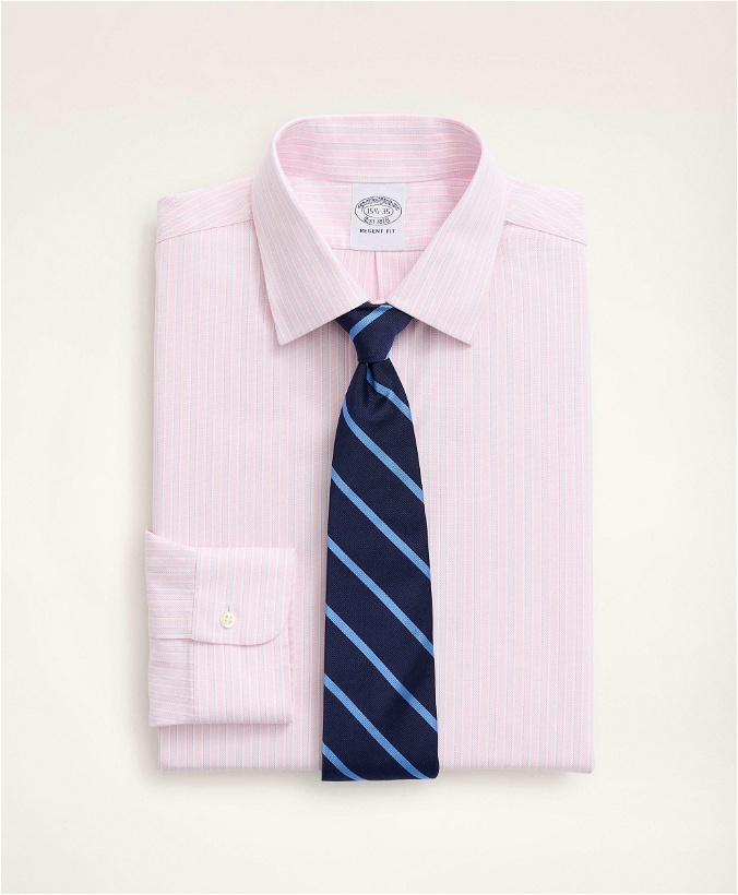 Photo: Brooks Brothers Men's Stretch Regent Regular-Fit Dress Shirt, Non-Iron Royal Oxford Ainsley Collar Stripe | Pink