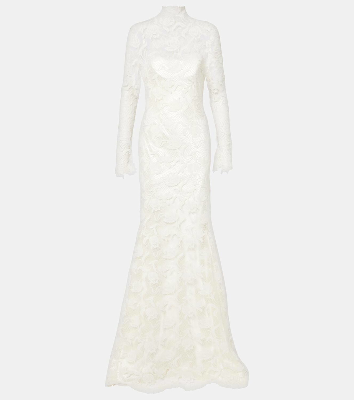 Danielle Frankel Bridal Adena floral lace-trimmed wool and silk gown