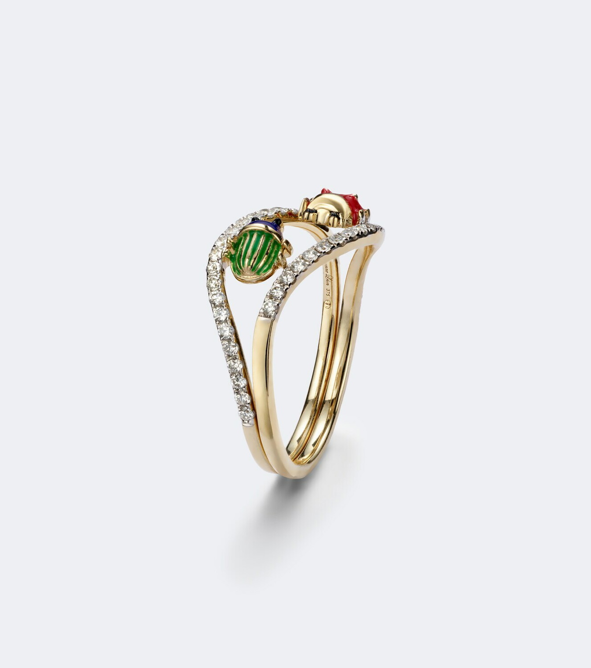 Yvonne Léon Alliance Coccinelle Scarabée Mini 9kt gold and enamel ring with diamonds