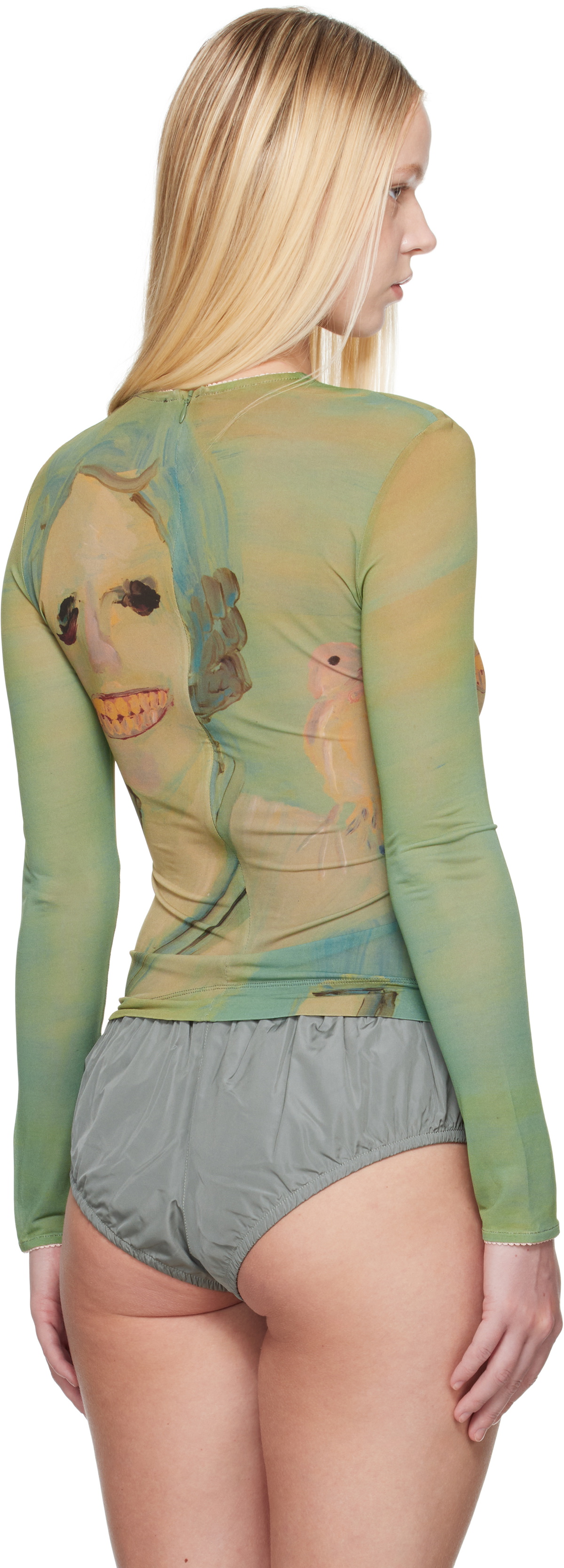 Simone Rocha Green 'Lady With A Bird' Long Sleeve T-shirt