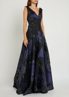 Talbot Runhof Floral-jacquard Woven Gown Navy