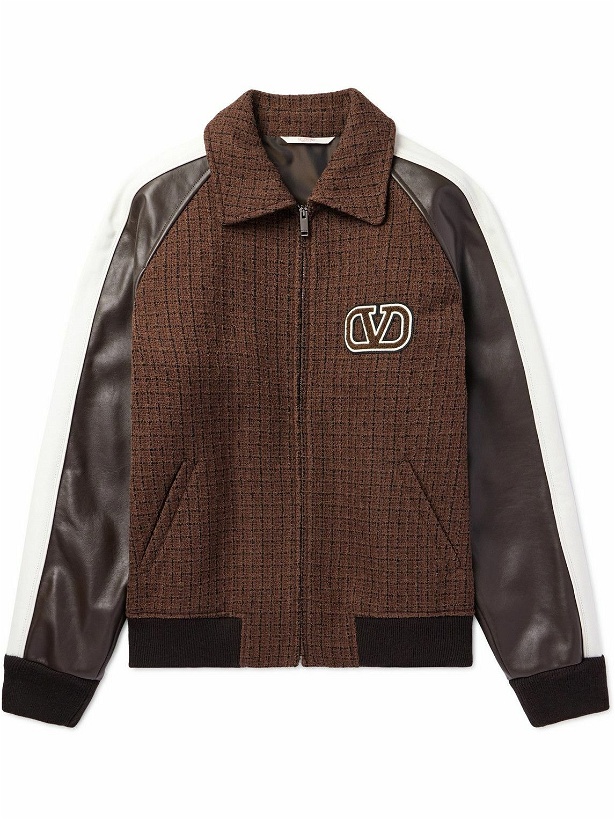 Photo: Valentino Garavani - Cotton-Blend Tweed and Leather Bomber Jacket - Brown