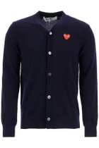 COMME DES GARCONS PLAY navy blue wool cardigan with embroidered red heart unisex Blue