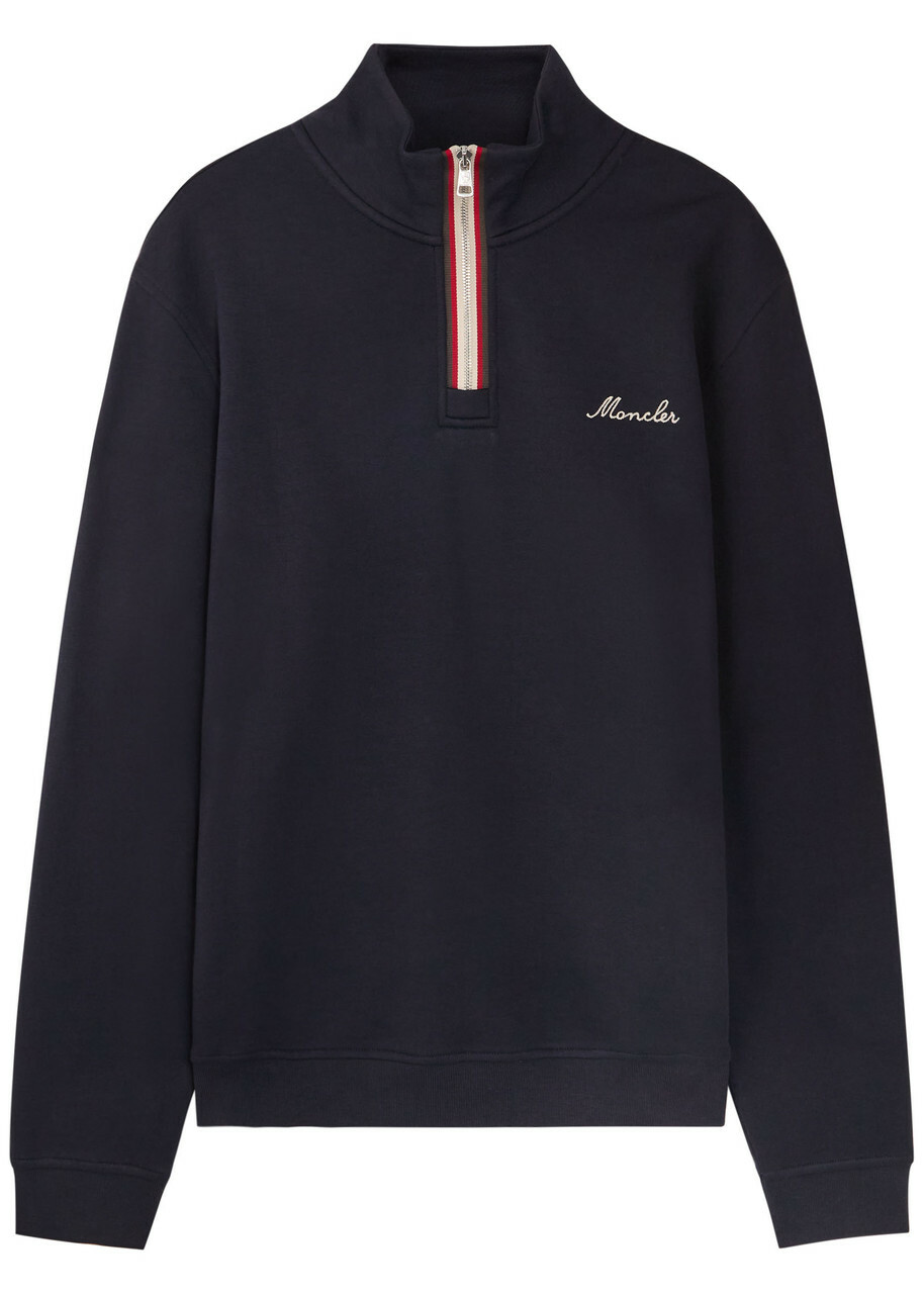 Moncler Logo-embroidered Cotton-blend Sweatshirt Navy