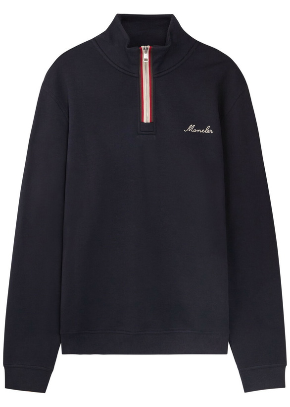 Photo: Moncler Logo-embroidered Cotton-blend Sweatshirt Navy