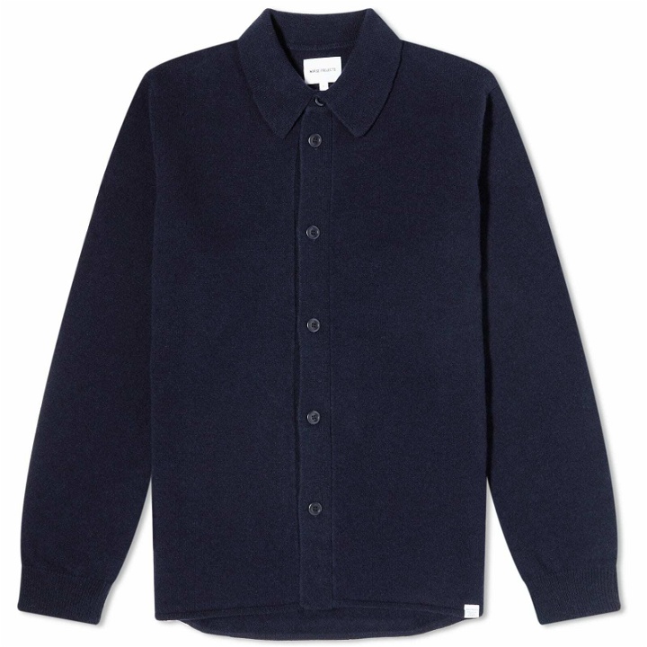 Photo: Norse Projects Men's Martin Merino Lambswool Button Polo Shirt in Dark Navy