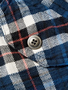 Greg Lauren - Sherpa-Lined Distressed Denim and Checked Cotton-Flannel Jacket - Blue