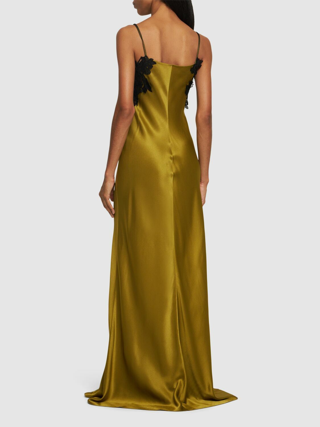 【関税込み】A FERRETTI Long satin dress Satin long dress with laser-cut sleeves | Alberta Ferretti