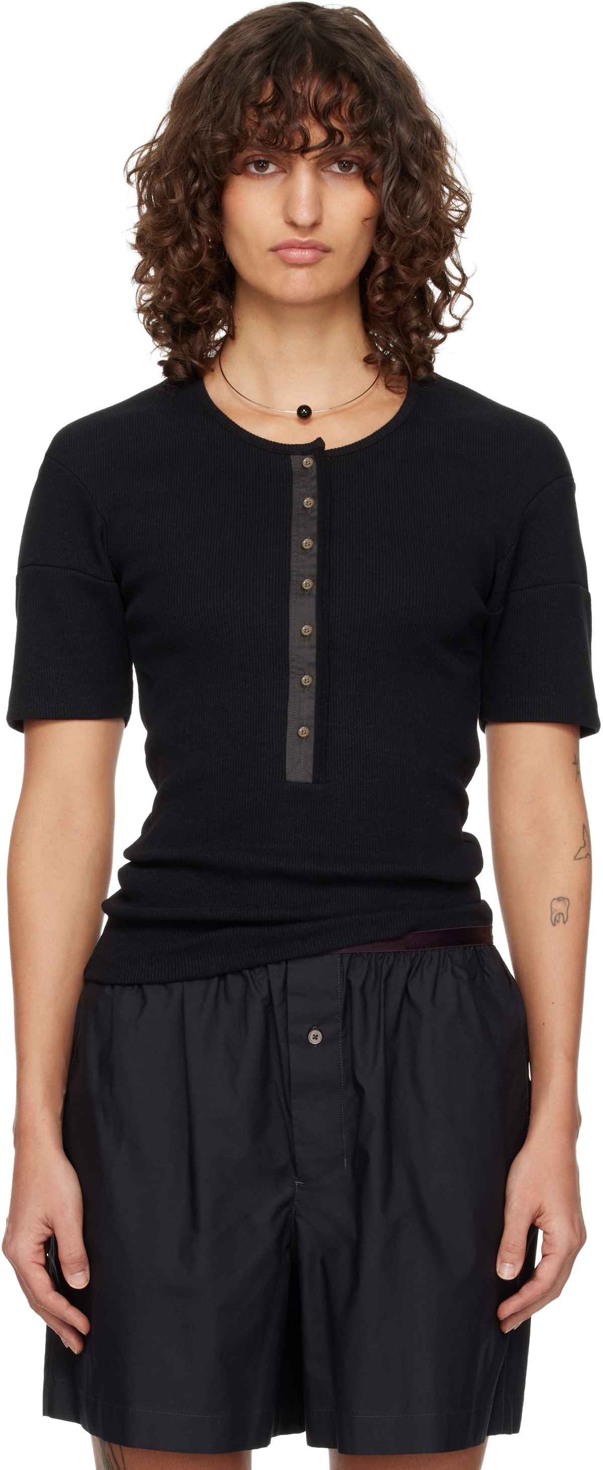 LEMAIRE Black Fitted Jersey Henley