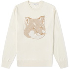 Maison Kitsuné Men's Fox Head Crew Knit in Ecru