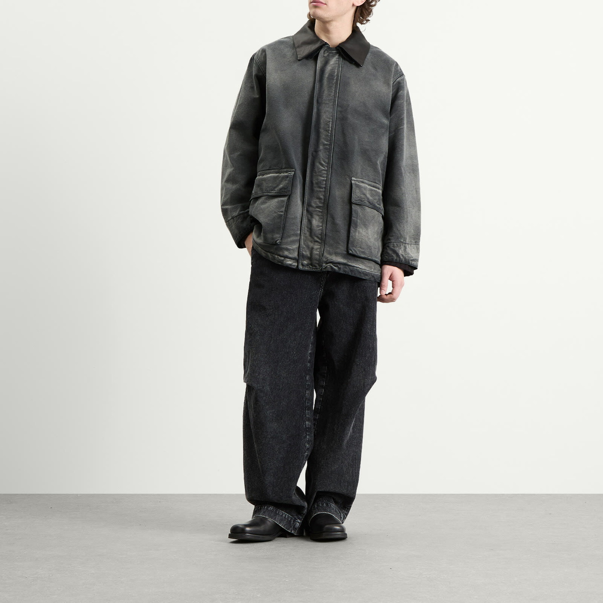 Auralee Men's Duck Jacket in Faded Black Auralee
