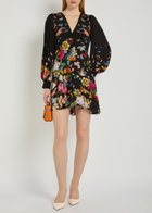 Alice + Olivia Irene Empire Waist Printed Woven Mini Dress Black