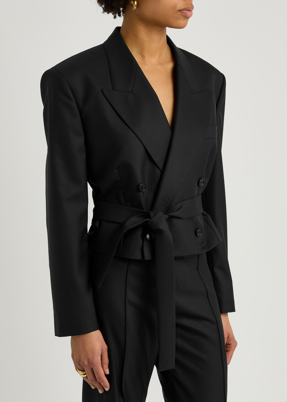 Petar Petrov The Everyman Cropped Belted Wool Blazer Black