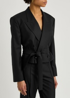 Petar Petrov The Everyman Cropped Belted Wool Blazer Black
