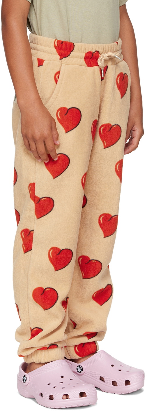 Mini Rodini Kids Beige Hearts Fleece Trousers Mini Rodini