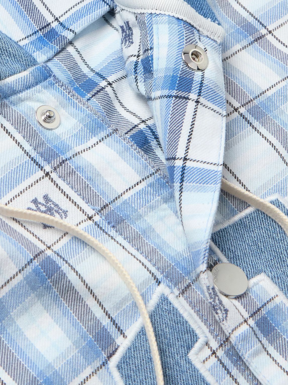 AMIRI - Denim-Trimmed Logo-Appliquéd Checked Cotton-Flannel Hooded