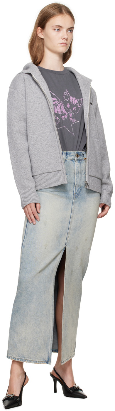 We11done Blue Washed Denim Maxi Skirt