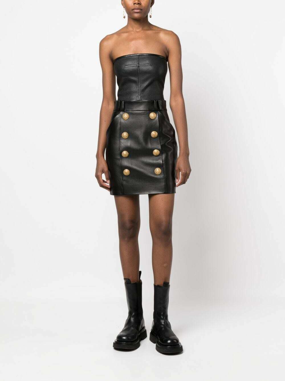 BALMAIN - High Waist Leather Mini Skirt Balmain