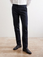 Lardini - Straight-Leg Pleated Striped Wool Trousers - Blue