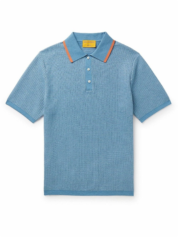Photo: Guest In Residence - Striped Textured-Knit Cotton Polo Shirt - Blue