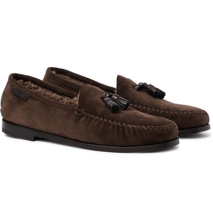 Photo: TOM FORD - Barnet Shearling-Lined Suede Tasseled Slippers - Brown