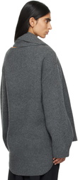 TOTEME Gray Long Scarf Knit Sweater