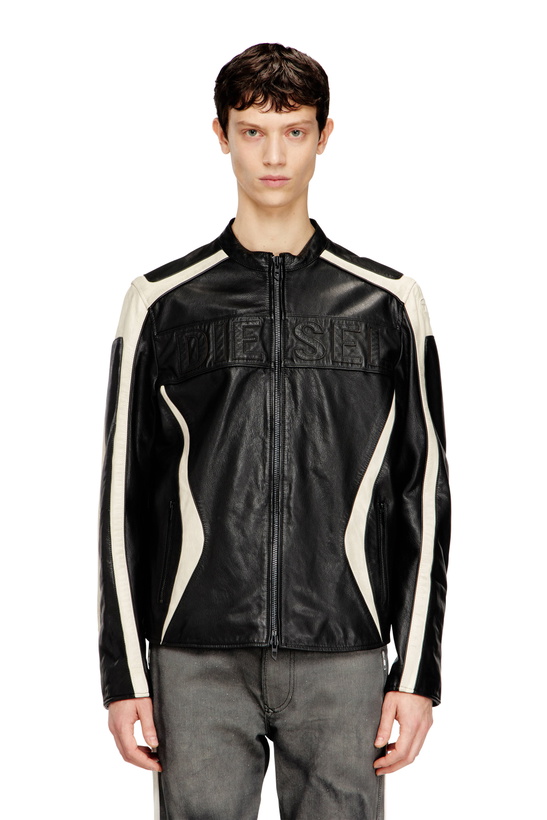 Photo: Diesel Colour-block leather biker jacket - Leather jackets Mens in Multicolor