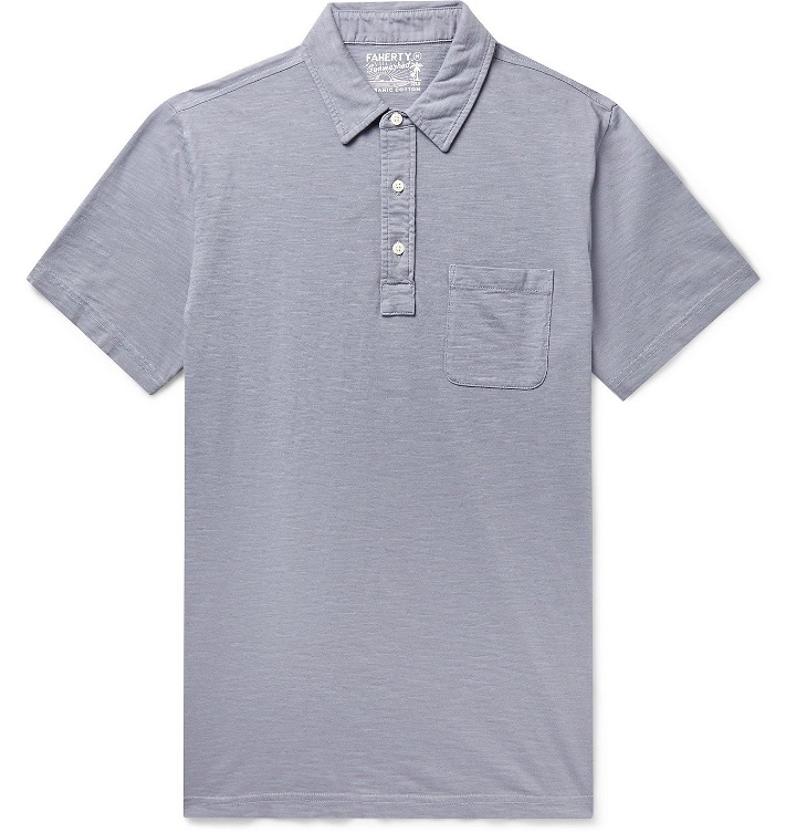 Photo: Faherty - Garment-Dyed Slub Cotton Polo Shirt - Gray