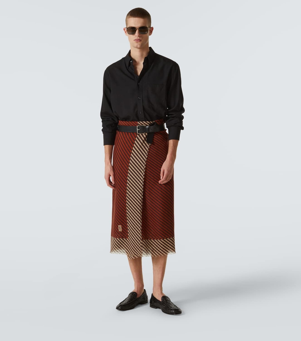 Saint Laurent Cassandre striped cashmere and silk scarf