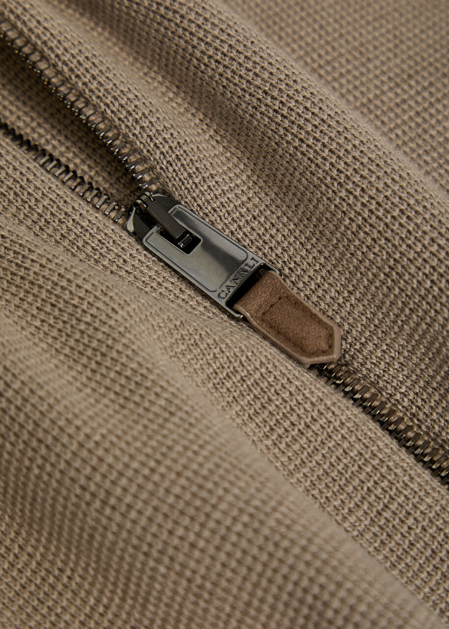 Canali Zip up Modal and Cotton-blend Cardigan Brown
