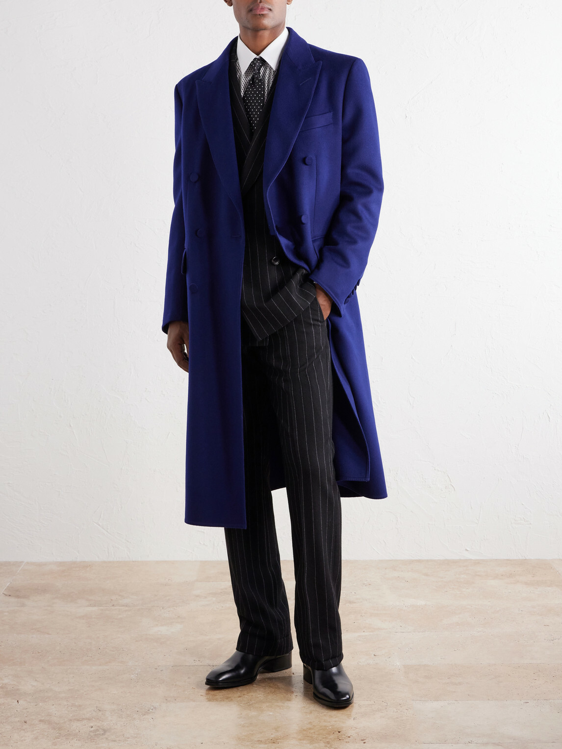 TOM FORD - Double-Breasted Brushed Wool and Cashmere-Blend Felt Coat - Blue