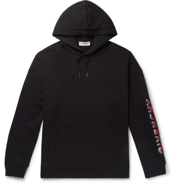 Photo: Givenchy - Flocked Loopback Cotton-Jersey Hoodie - Black