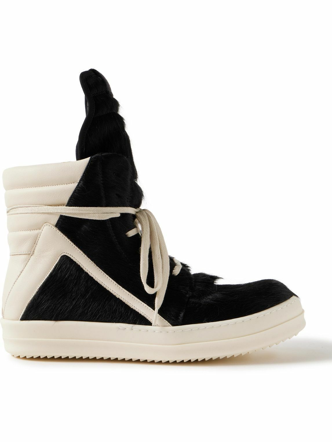 Photo: Rick Owens - Geobasket Calf Hair and Leather High-Top Sneakers - Black