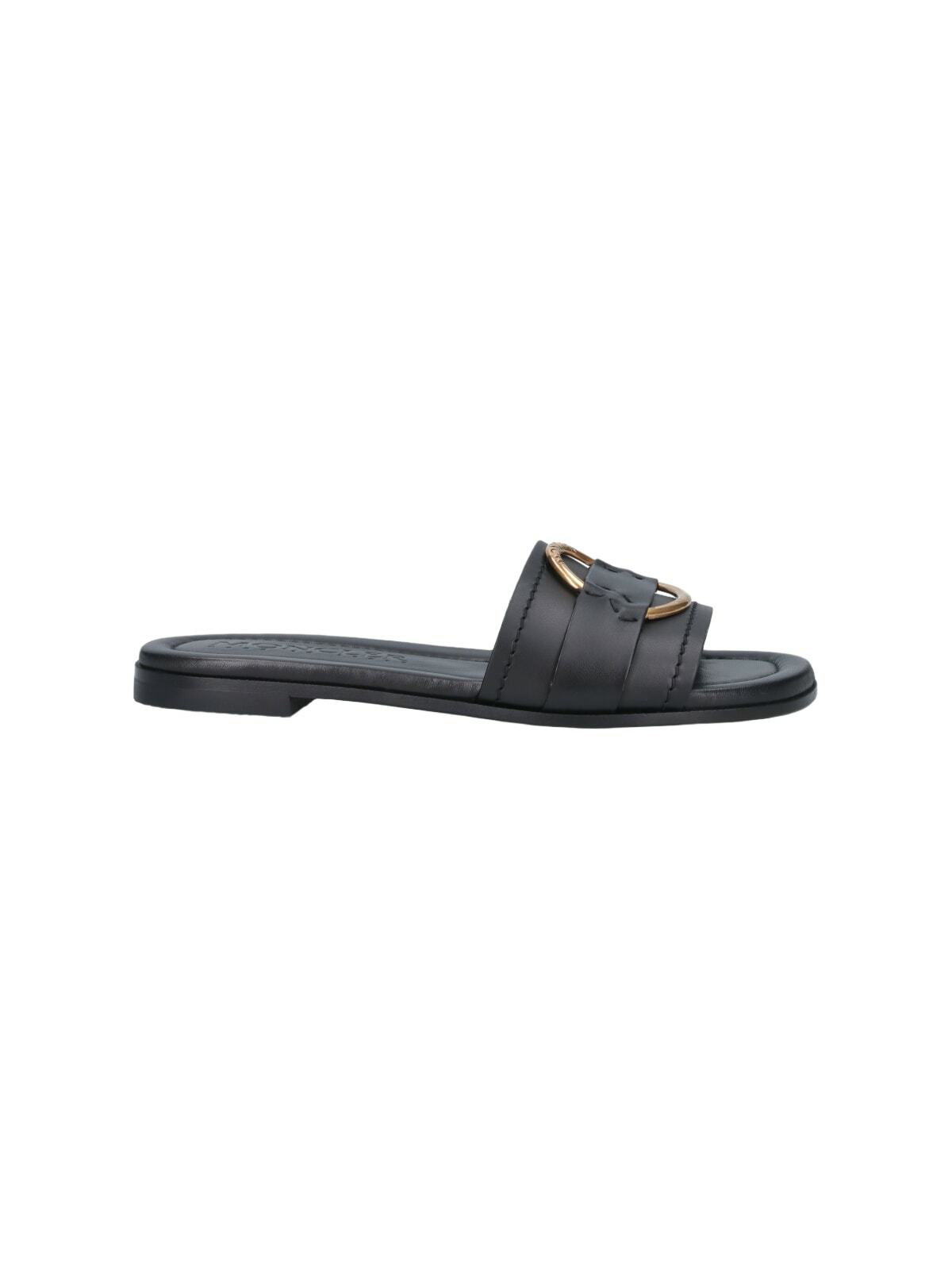 サンダル・ミュール Moncler Black Leather Bell Slippers Moncler Bell Leather Slides | Black | FARFETCH