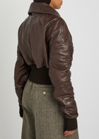 Rick Owens Dracuflight Cropped Leather Bomber Jacket Dark Brown