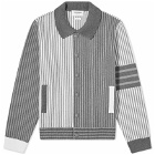 Thom Browne Men's Stripe Seersucker Polo Collar Bomber Jacket in Tonal Grey