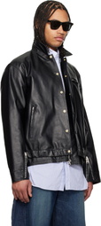 sacai Black Layered Hem Leather Jacket