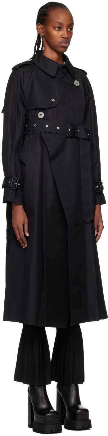 sacai Black Pleated Trench Coat
