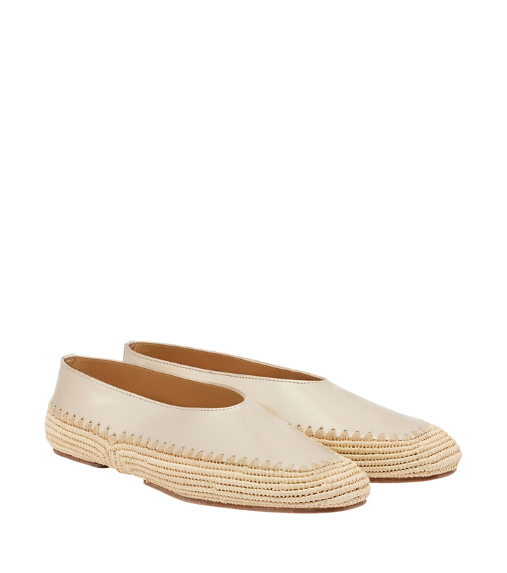 Photo: Gabriela Hearst Strength raffia-trimmed metallic leather flats