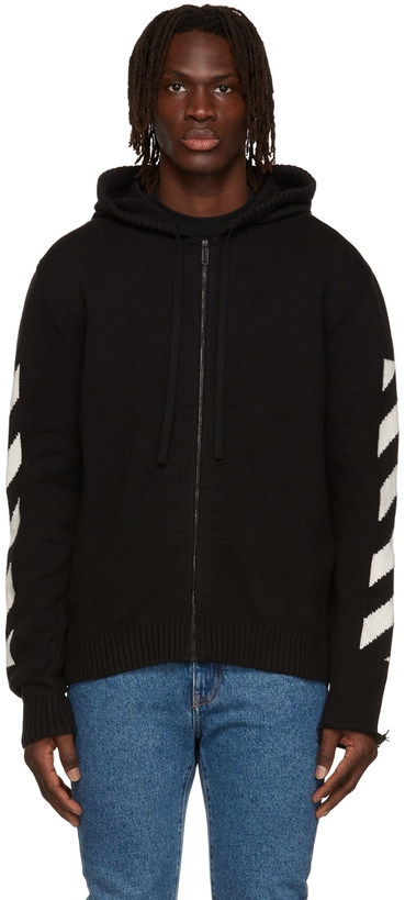 Photo: Off-White Black Cotton Diag Zip Up Hoodie